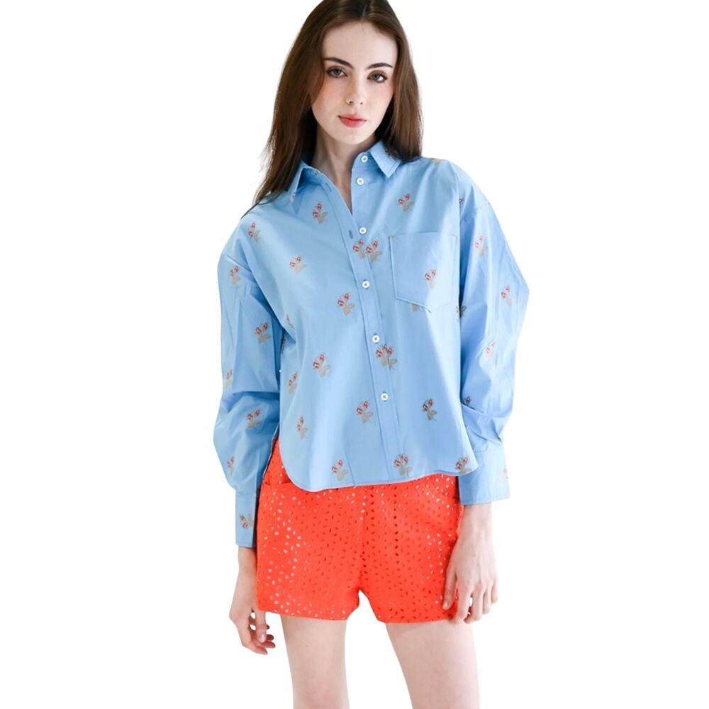 Never a Wallflower Oversized Top Blue Rose Jacquard